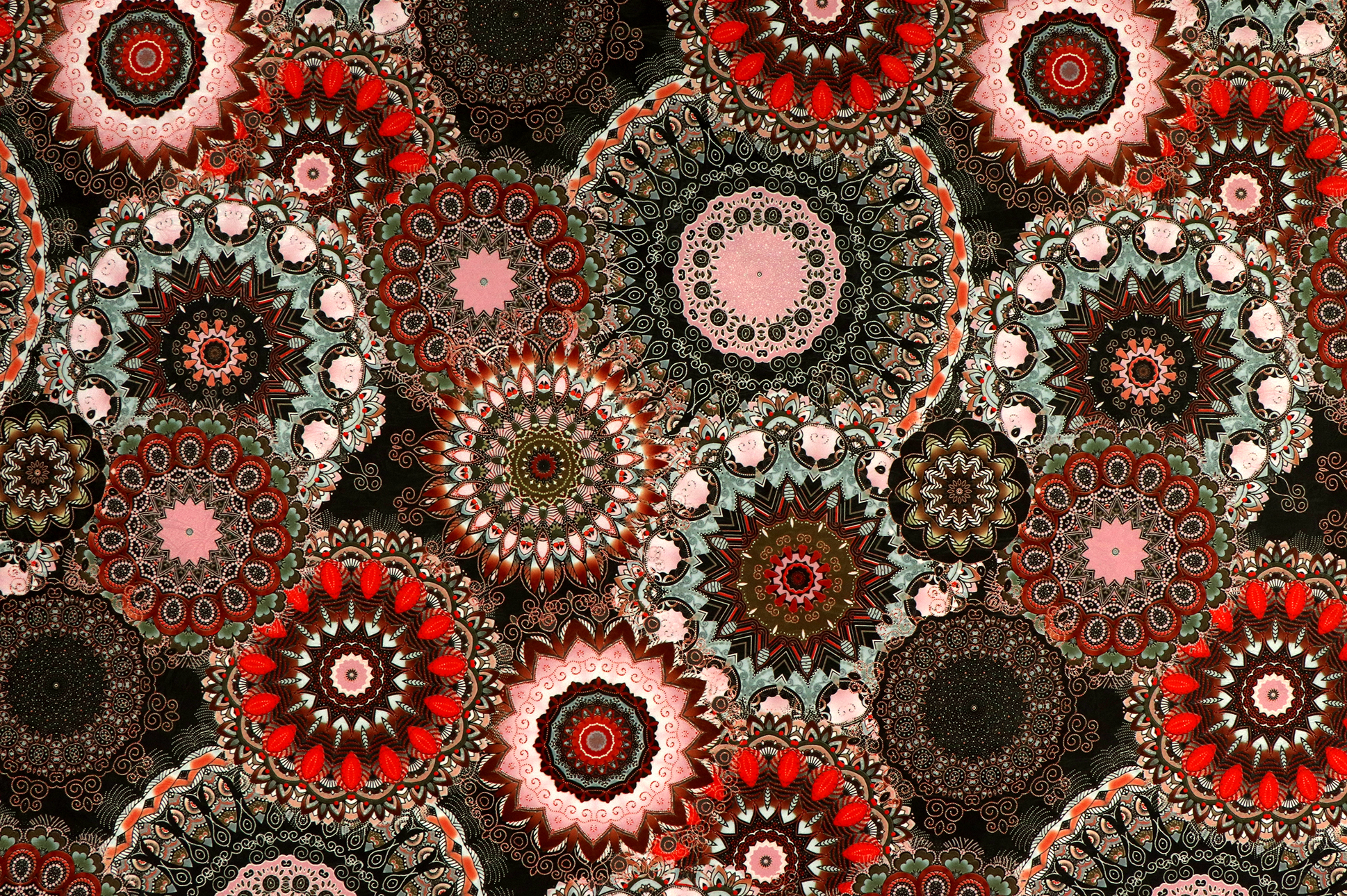 Tessuto per decorazioni, Mandala rosa / ruggine, damasco stampato