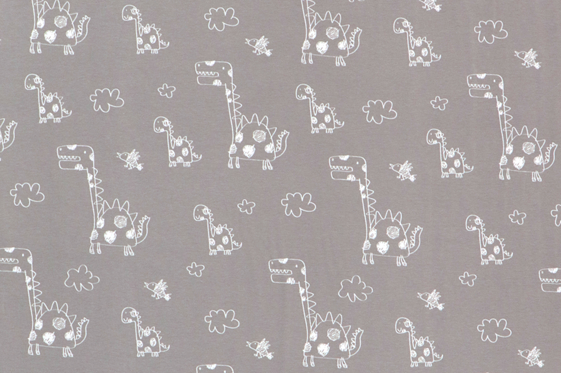 Jersey di cotone, dinosauri disegnati su fondo salvia