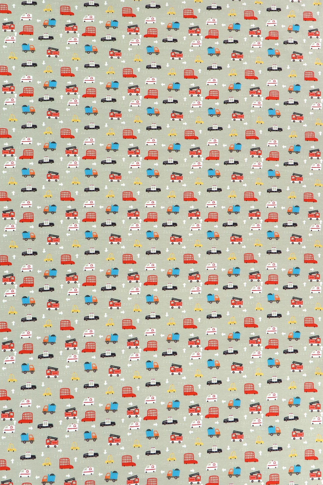 French Terry "Fräulein von Julie", mezzi di trasporto su fondo verde menta