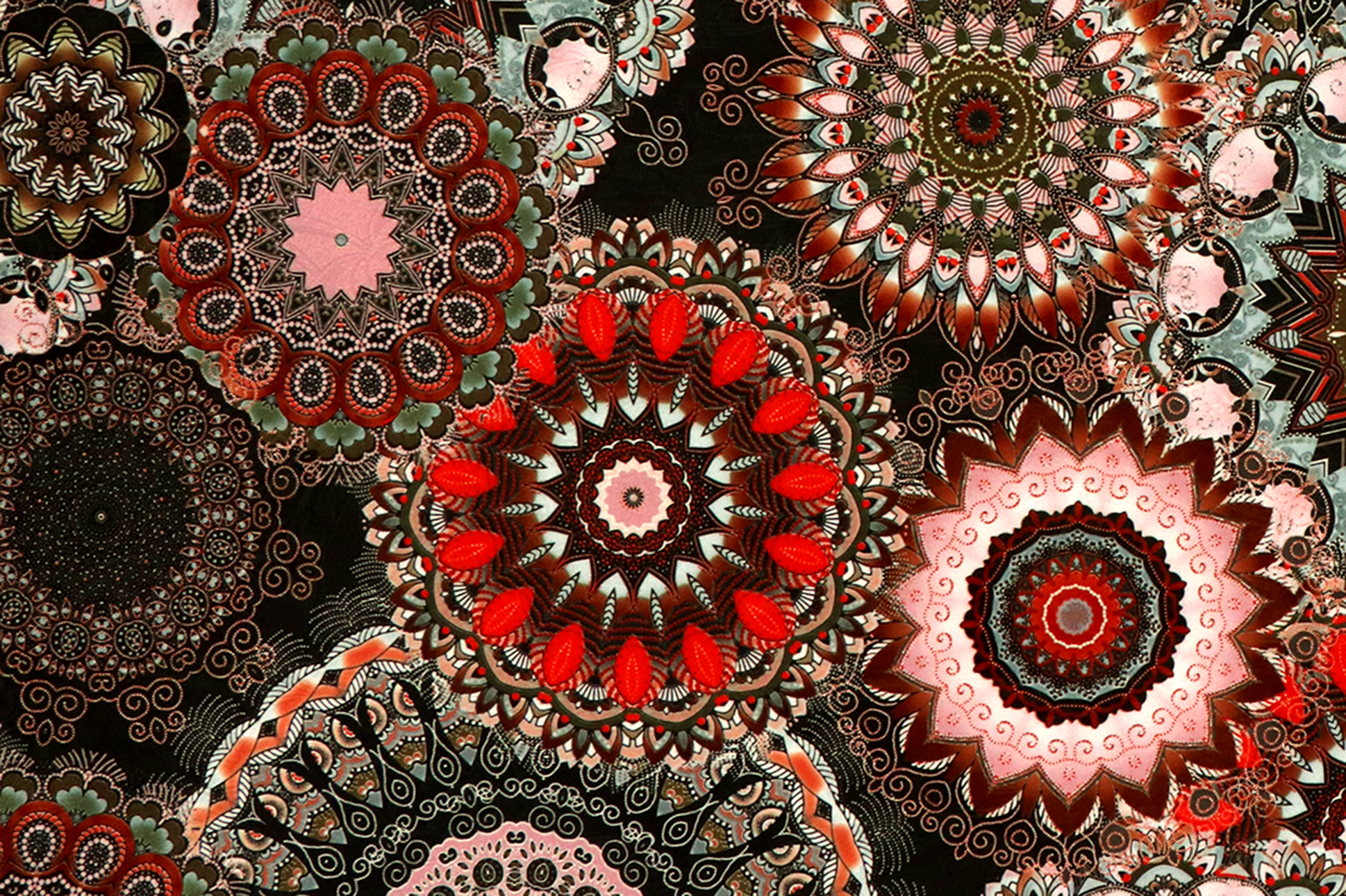 Tessuto per decorazioni, Mandala rosa / ruggine, damasco stampato