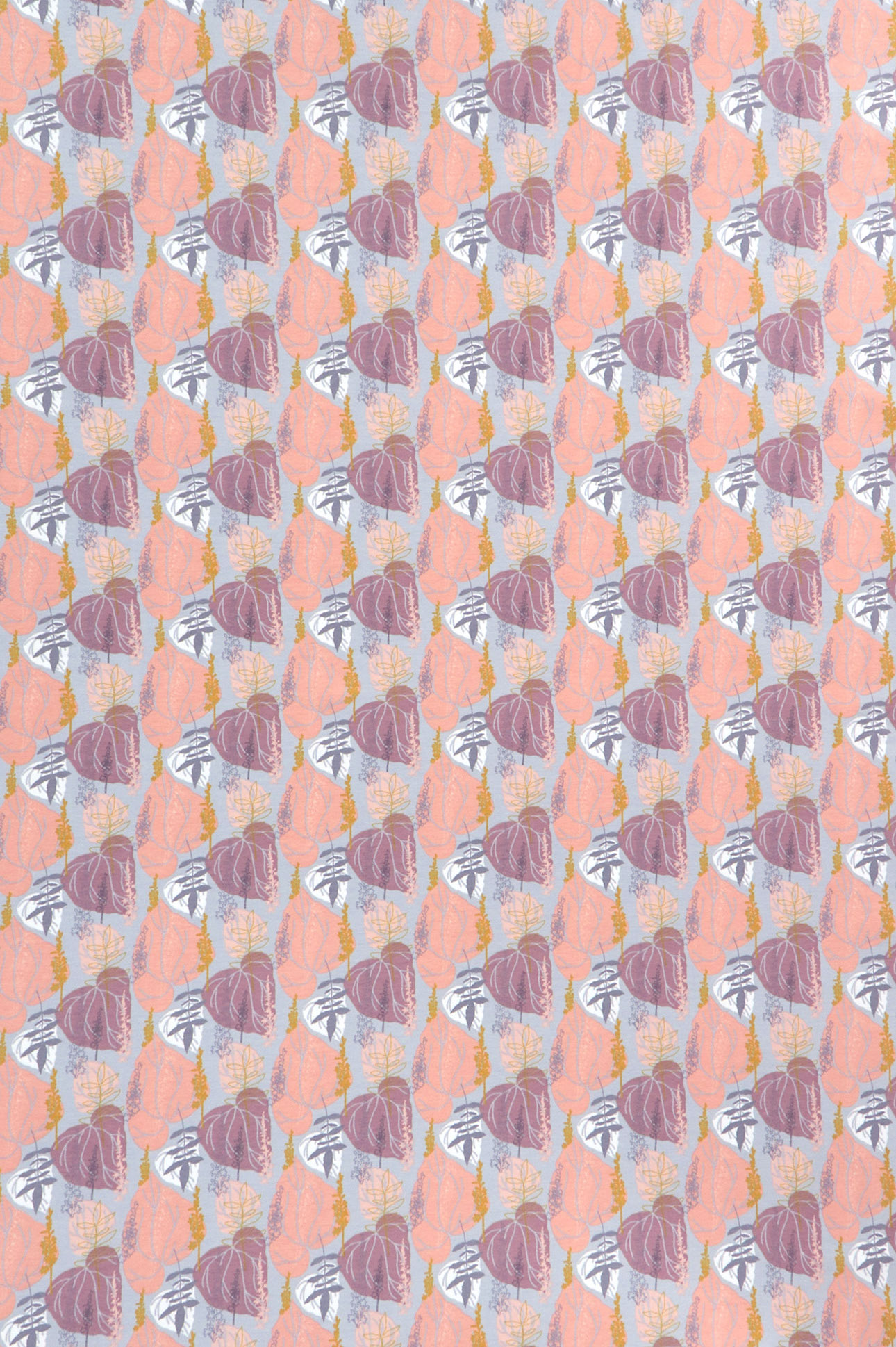 Jersey di cotone, foglie in rosa antico