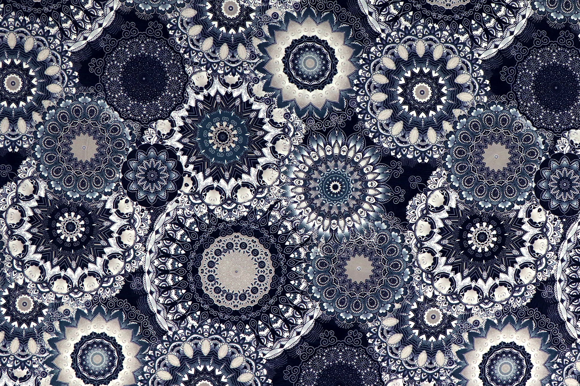 Tessuto per decorazioni, Mandala blu, damasco stampato