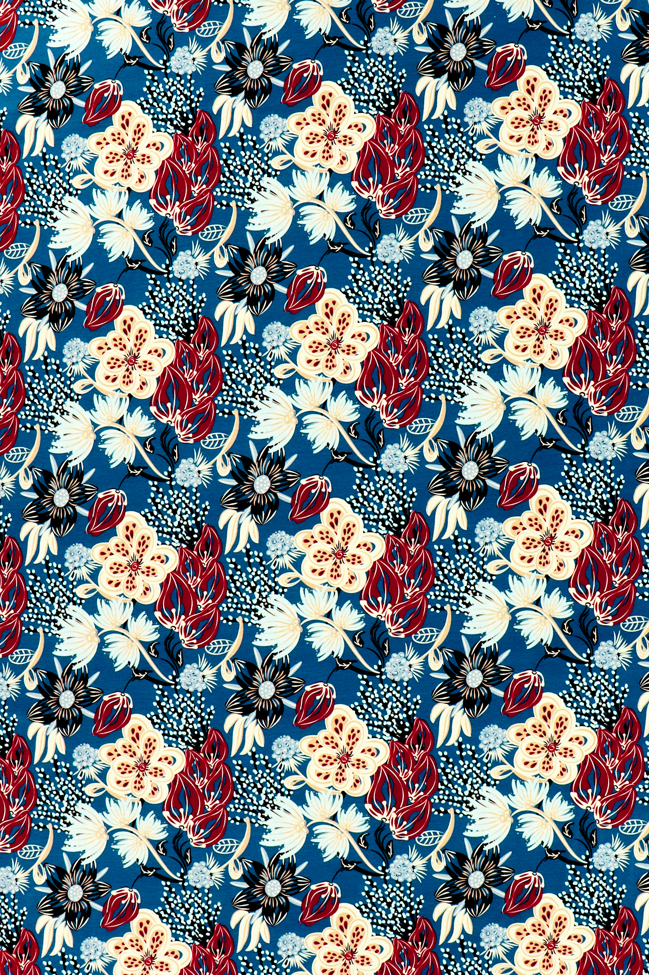 Jersey "Fräulein von Julie", motivo floreale su fondo blu petrolio