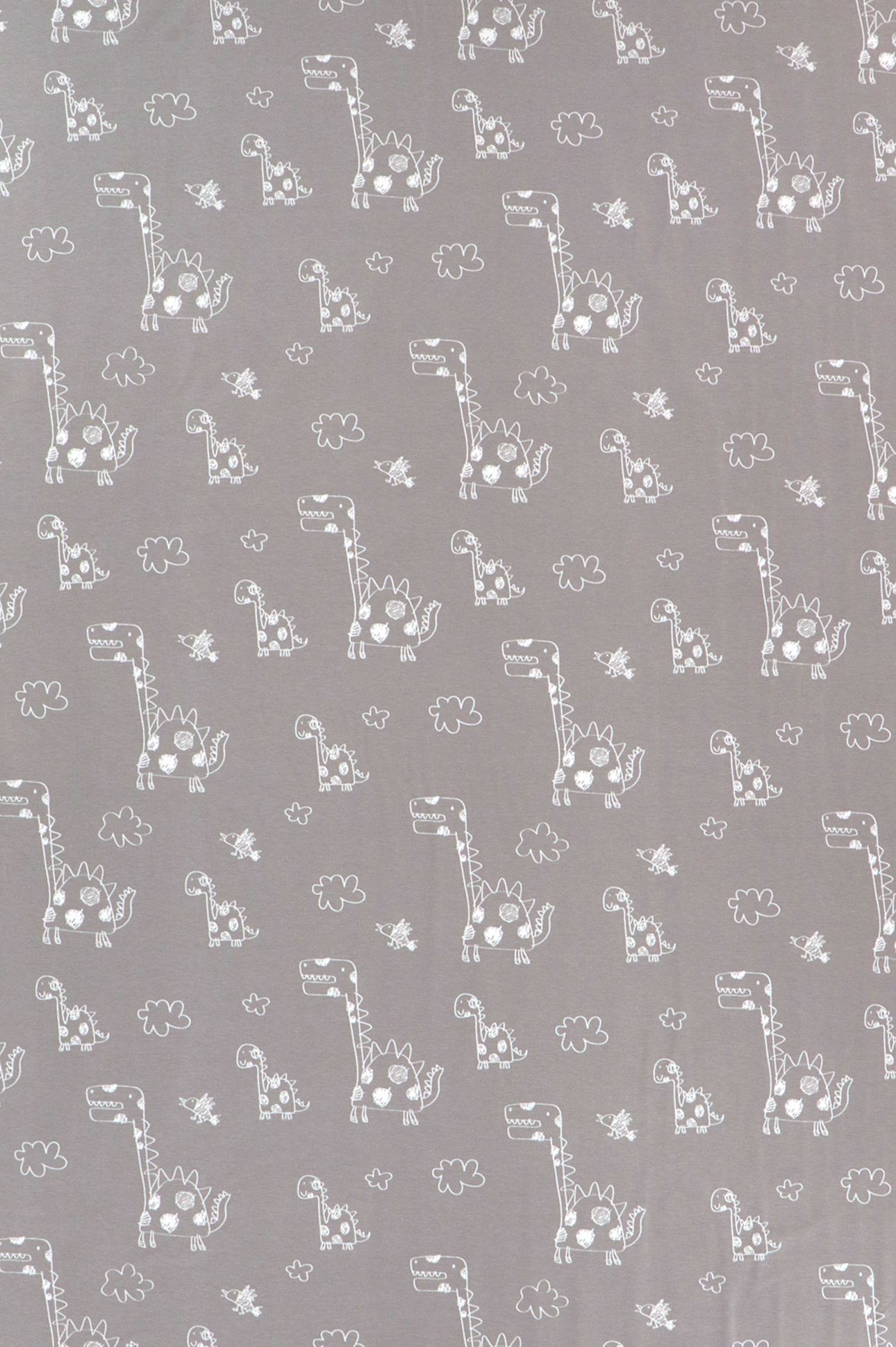 Jersey di cotone, dinosauri disegnati su fondo salvia