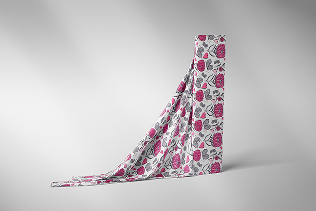 Jersey "Fräulein von Julie", fiori pink su fondo bianco