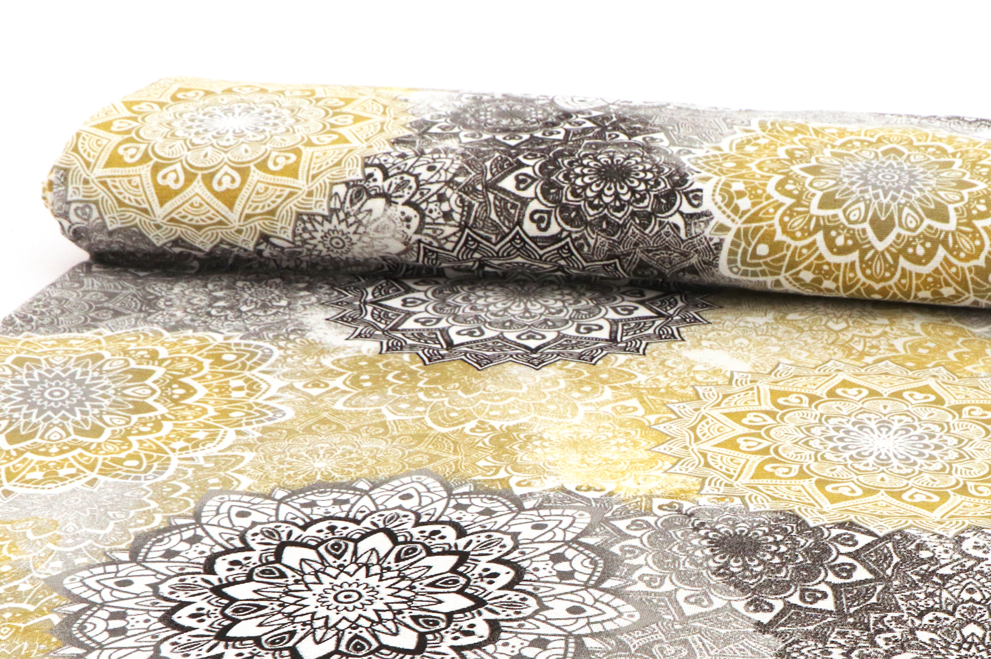 Tessuto da decorazione, mandala in grigio / ocra Tessuto da decorazione, mandala in grigio / ocra
